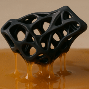 3D принтиран пластмасов детайл с органична форма, излизащ от смолиста течност чрез SLA технология
